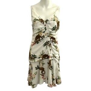 Farm Rio Dress L Ivory Floral Exotic Monkey Print Mini Brazil Tropical